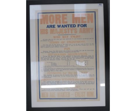 Early WW1 "More Men Are Wanted For His Majesty's Army" Recruiting Posterprinted text poster December 1914 for enlistment into
