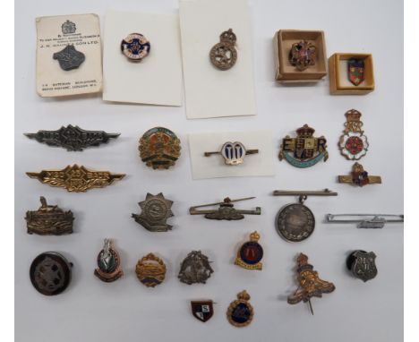 Small Selection of Lapel Badgesincluding plated Gloucestershire ... KC silvered and tortoiseshell Rifle Brigade .. KC gilt an