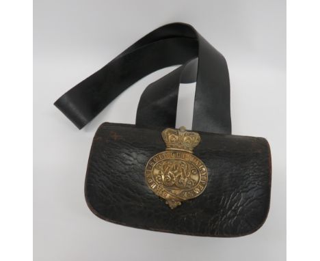 Victorian Grenadier Guards Ammunition Pouch and Cross Strapblack leather, rectangular pouch. Full front flap with Vic crown, 