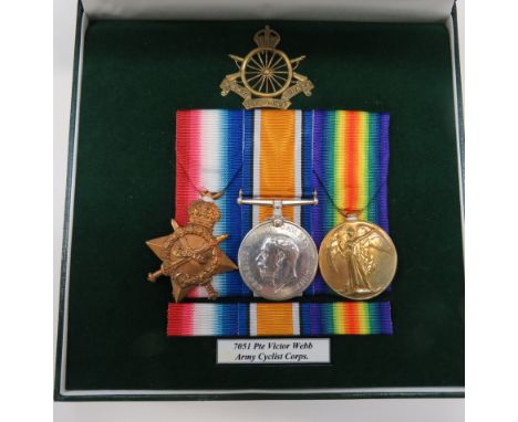 1914/15 Star Trio Army Cyclist Corpsconsisting 1914/15 Star named to "7051 Pte V Webb. A Cyclist Corps". Silver War and Victo