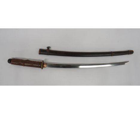 Japanese Officer's Showa Katana Sword With Signed Tang26 1/4 inch, single edged blade. Wavy edge hammon. Copper habaki. Signe