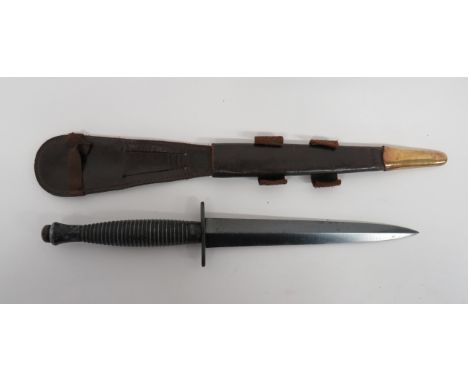 Post War 3rd Pattern Fairbairn &amp; Sykes Commando Knife7 inch, double edged, blackened blade.  Blackened, oval crossguard s