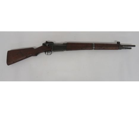 Deactivated French MAS36 Rifle7.5 mm, 22 1/2 inch barrel with top hooded sight.  Blued body with rear ladder sight, integral 