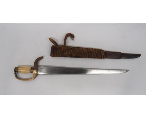 19th Century Chinese Pirate Sword20 1/4 inch, single edged, heavy set blade. Brass knuckle bow and downswept quillon. Ribbed,