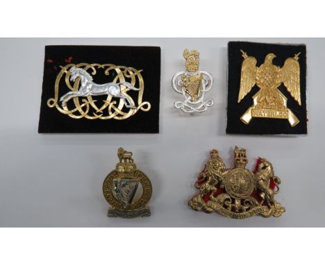 Small Selection of Cavalry Pouch Badgesconsisting QC plated and gilt Royal Irish Hussars, blade fitting ... Gilt Royal Scots 