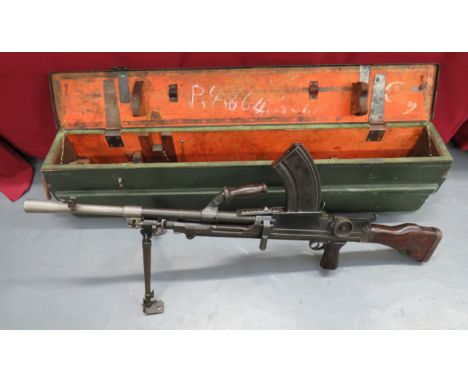 Deactivated MKI* Bren Light Machine Gun.303, 25 inch barrel with built in front flash hider and side mounted sight. Top woode