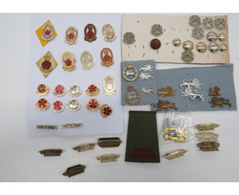 Selection of Border Regiment Badgescollar badges include 7 x white metal collar badges ... 3 x Kings Own collar ... 3 x anodi