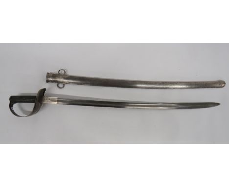 British Cavalry 1885 12th Lancers Trooper's Sword34 1/2 inch, single edged, slightly curved blade with large fuller.  Forte w