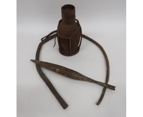 Small Selection of Late 19th Century African Itemsconsisting double edged, leaf shape spear head ... Woven African container 
