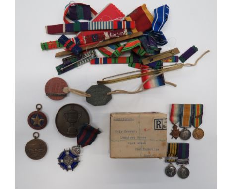 Small Selection of Medals and Medallionsincluding miniature 1914/15 Star trio, mounted as worn ... Miniature AGS bar Kenya an