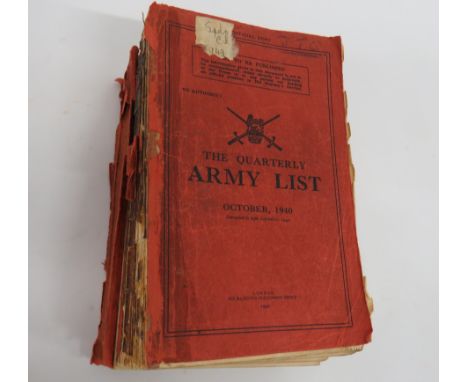 October 1940 Army Listquarterly Army List.  Red paper cover and spine with some damage.  