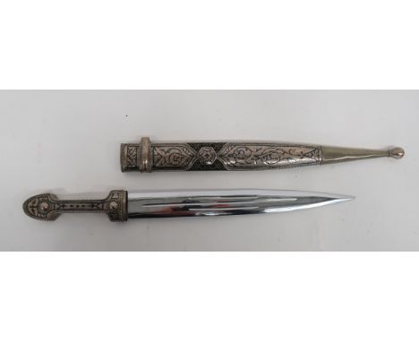 20th Century Caucasus Kindjar11 1/2 inch, double edged, plated blade with triple fullers.  Silvered grip of typical form with