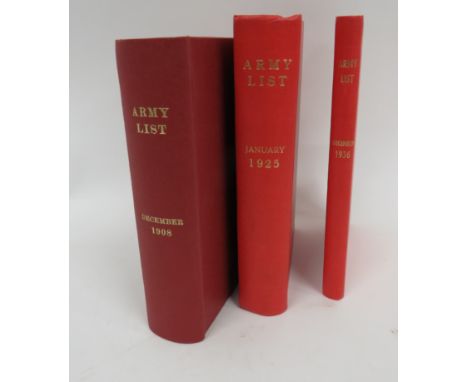 Three Various Pre War Army Listsall well rebound with linen covers and gilt tooling.  Consisting December 1936 ... January 19