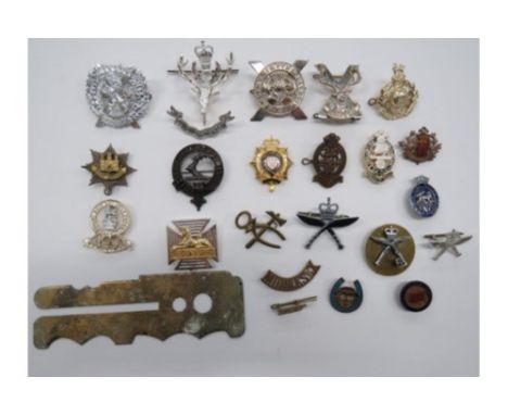 Small Selection of Various Badgesincluding plated Highland Brigade ... Plated Lowland Brigade ... QC 3 part plated Queens Own