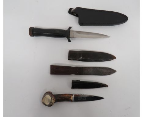 Three Various Knivesconsisting Scottish skean dhu.  3 3/4 inch, single edged blade with maker "J Nowill &amp; Sons".  Antler 