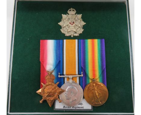 1914/15 Star Trio Border Regimentconsisting 1914/15 Star, silver War medal and Victory medal named to "20156 Pte J Grundy Bor