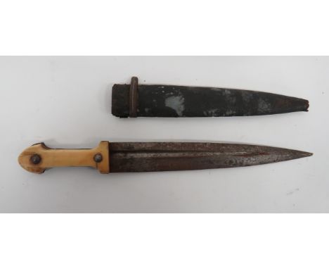 19th Century Caucasus Kindjar9 1/2 inch, double edged blade.  Double offset fullers.  Polished bone and horn slab grips secur