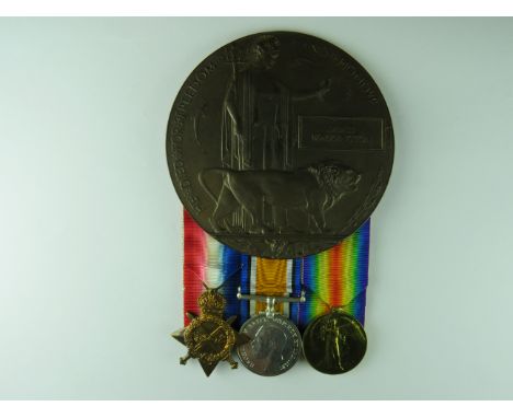 1914/15 Star Trio KRRC Casualty Groupconsisting 1914/15 Star, silver War medal and Victory medal named to "R-6409 Pte J Waddi