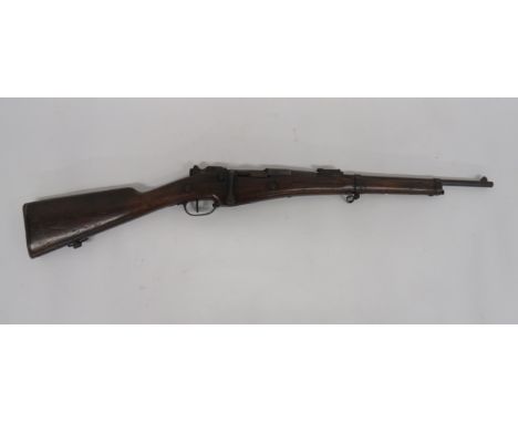 Deactivated French Berthier Carbine7.5 mm, 17 inch barrel with front blade sight and rear ladder sight.  Bolt with turn down 