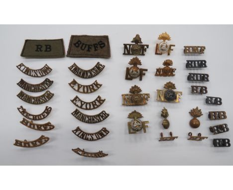 Selection of Infantry Shoulder Titlesbrass examples include Manchester ... R Warwickshire ... Kings Own ... E York ... The Bu
