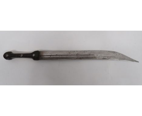 19th Century Caucasus Kindjal17 1/2 inch, single edged, slightly curved point, Damascus blade.  Triple fullers.  One side wit