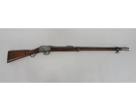 Zulu War Period Martini MKII Rifle.577/450, rifled barrel. Rear, flip up, ladder sight. The breech with various proof stamps.