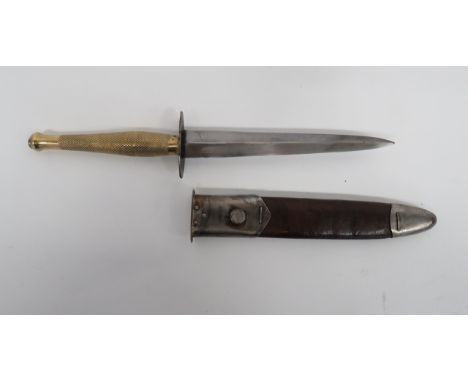 Rare 2nd Pattern Indian Manufacture Fairbairn &amp; Sykes Commando Knife6 1/2 inch, double edged blade.  Thin steel, oval cro