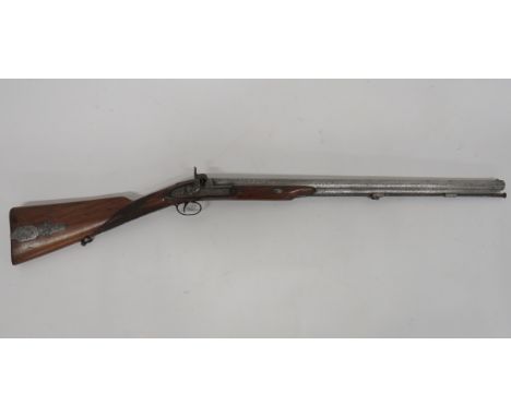 Mid 19th Century Percussion Sporting Musket25 bore, 2 1/4 inch barrel.  Top barrel flat with export stamps.  Lower steel rib 