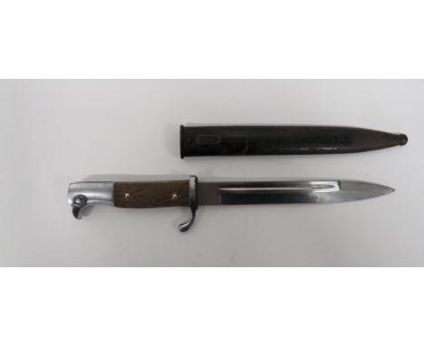 Third Reich German K98 Parade Bayonet7 3/4 inch, single edged blade with sharpened back edge point.  Narrow fuller. Plated, t