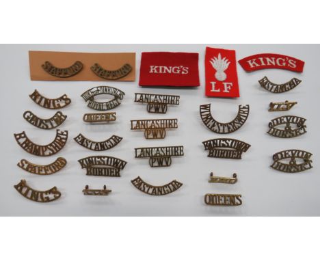 Selection of Brass Infantry Shoulder Titlesincluding Stafford ... Queens ... Kings ... Gloster ... Devon &amp; Dorset ... R H