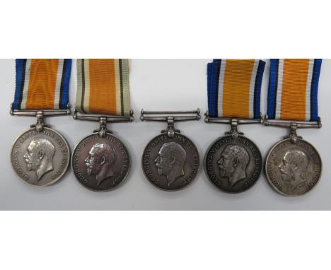 Five Essex Regiment Silver War MedalsWar medals named to "14676 Pte A T Mills Essex R" ... "2208 Pte A A Morris Essex R" ... 