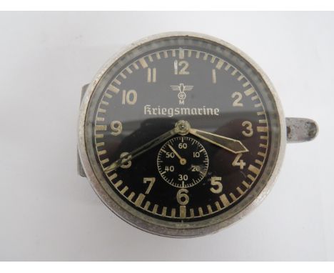 WW2 Kriegsmarine Chronometer Clock by "Junghans"early pattern example.  Silvered composite backing case.  The interior with n