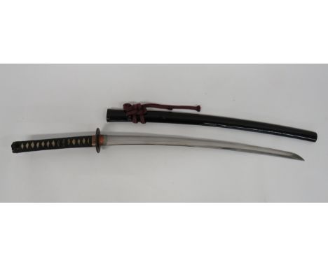 Japanese Showa Period Civilian Katana26 1/2 inch, single edged, polished blade with slight hammon. Silvered and copper habaki