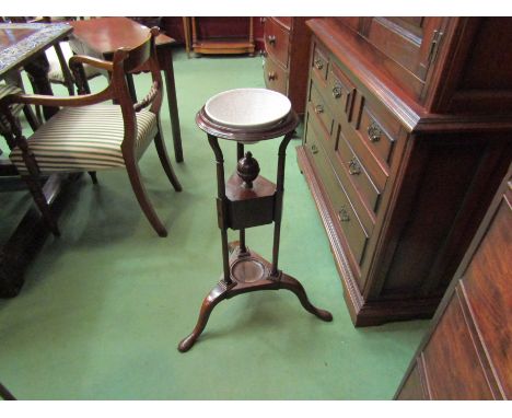 A George III revival mahogany wash stand with two drawers and ceramic bowl on tripod base   