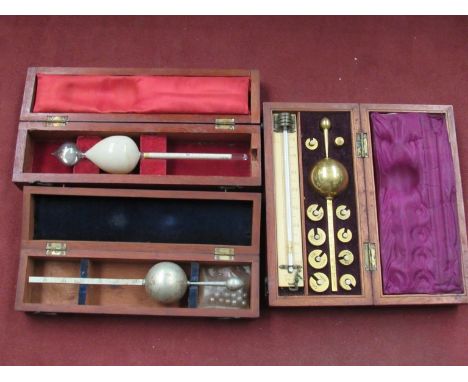 Three cased Victorian hydrometer sets including Sikes
