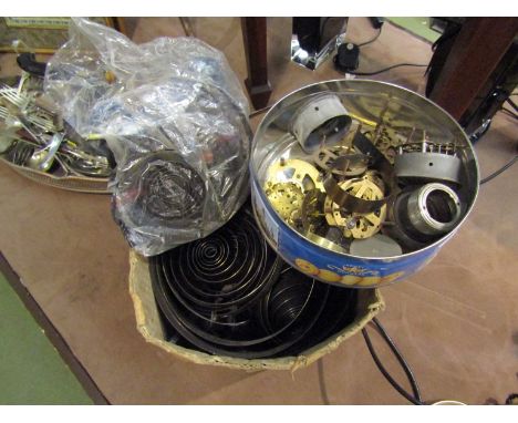 A quantity of clock mainsprings and alarm clock movements, a/f