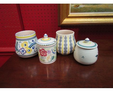 Four pieces of Poole Pottery including preserve pots   