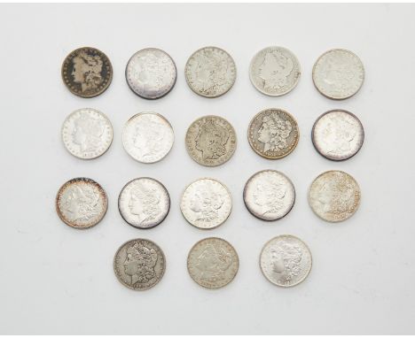 Group of 18 Morgan silver dollars from 1900-1921 including: six 1900 P, four 1900 O, two 1901 O, one 1902 P, one 1902 O, one 