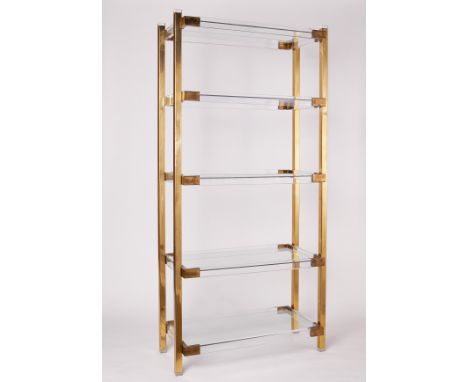 Attributed Charles Hollis Jones (American, b. 1945). Mid-century modern brass and acrylic shelf or etagere, ca. 1970s. The sh