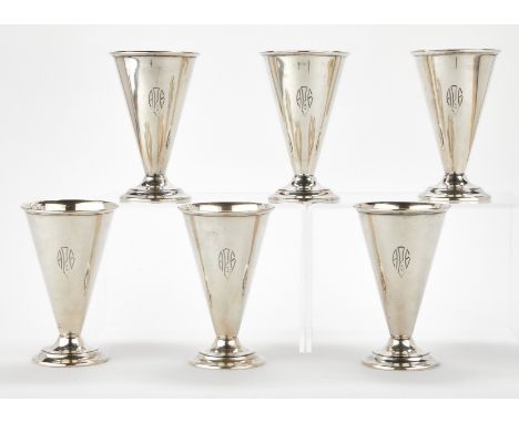 Set of six American sterling silver goblets in a conical form, first half of the 20th c. Each marked "Sterling 7923" along th