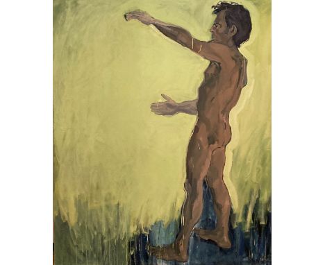 Suzy O'Mullane Irish School&nbsp; "Let there be Green," Portrait of the artist Mick Mulcahy O.O.C., large nude male with gree