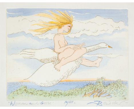 Pauline Bewick (b.1935)   ''Woman and Goose,'' Limited Edition coloured Lithograph 10/65, signed and inscribed, 10'' x 13'' (