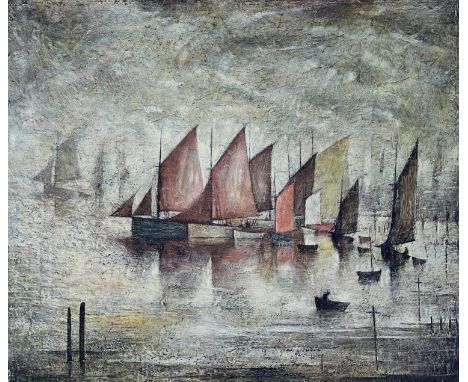 ‡ LAURENCE STEPHEN LOWRY RBA RA, 1975, offset lithograph printed in colours on wove - 'Sailing Boats', signed in pencil, publ