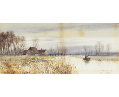 R W Fraser Watercolour "Near Thetford", signed and dated 1900 lower right, 19cm x 40cm 