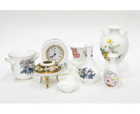 An Aynsley 'Wild Tudor' pattern mantel clock, a Spode mug commemorating Winchester College, items of Wedgwood Jasperware, etc