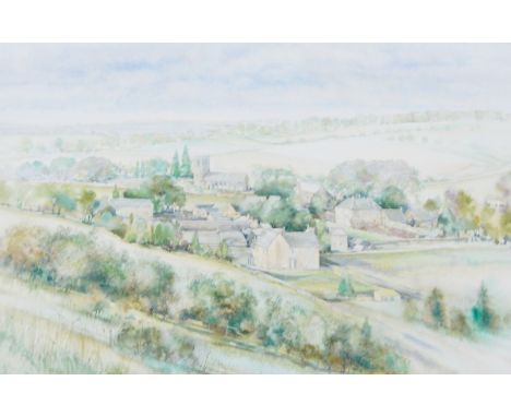 J R HurstTwo watercolour drawings Village scenes and a portrait (3) 