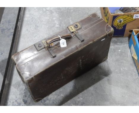 A vintage Revelation suitcase, another vintage leather case and various wooden items 