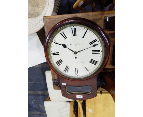 A 19th century mahogany drop-dial wall clock, circular dial with Roman numerals and inscribed "F Burton, Lewisham", 30-hour m