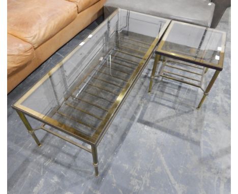 Two framed and glass topped tables comprising a coffee table and a lamp table (2) 