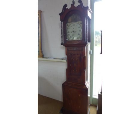 An 8 day longcase clock, mahogany and inlaid case with painted convex dial, movement by M Hick of York circa 1834, Roman nume